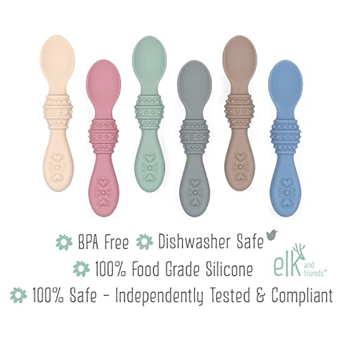 Elk and Friends Silicone Baby Spoons | First Stage Infant Toddler Spoon | Baby Led Weaning Stage | Dishwasher Safe