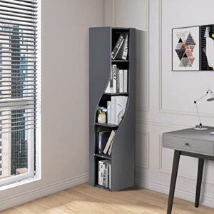 5-Tier Corner Bookcase Bookshelf Open Bookcase and Bookshelf Freestanding Display Storage Shelves Tall Bookcase for Bedroom, Living Room and Office, Dark Gray Multiple Use Option, Modern Design