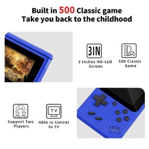 Xunsan Retro Handheld Game Console, 3 inch LCD Screen Portable Video Game Console with 500 Classic Games, Support TV Connection & 2 Players Battle, Gift for Kids Adults (Blue)