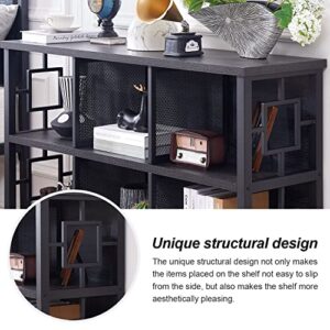 HOMISSUE 6 Cube Storage Organizer Shelf with 3 Storage Cube, Wood and Metal Cubby Bookcase,Horizontal Bookshelf,Multifunctional Metal Display Cabinet for Living Room and Office（Grey, 47 Inch）