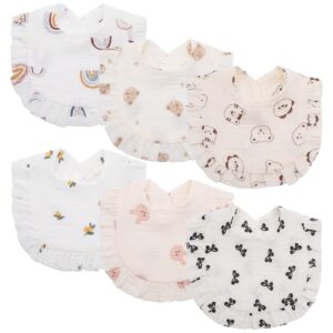 queen king 6 pack baby bibs, muslin bandana drool bibs for boys girls, adjustable soft & absorbent lace feeding bibs for teething and drooling multi-use scarf bibs(a)