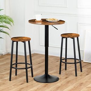 HOOBRO Bar Table, Height-Adjustable Round Pub Table 27-35.4 Inches, Cocktail Table with Base, Modern Style, Suitable for Living Room, Dining Room, Bistro, Rustic Brown BF58BT01G1