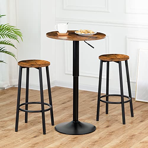 HOOBRO Bar Table, Height-Adjustable Round Pub Table 27-35.4 Inches, Cocktail Table with Base, Modern Style, Suitable for Living Room, Dining Room, Bistro, Rustic Brown BF58BT01G1