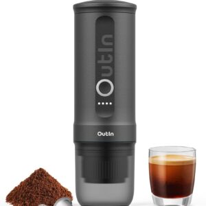 Outin Nano Portable Electric Espresso Machine with 3-4 Min Self-Heating, 20 Bar Mini Small 12V 24V Car Coffee Maker, Compatible with NS Capsule & Ground Coffee for Camping, Travel, RV, Hiking, Office