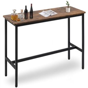 rongbuk 40" height bar table,pub table with adjustable feet floor protector, narrow rectangular bar table, kitchen counter table, high top bar table,sofa bar table with black metal legs,rustic brown
