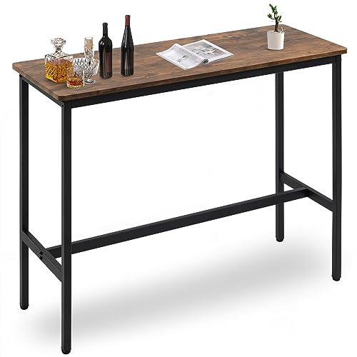 Rongbuk 40" Height Bar Table,Pub Table with Adjustable Feet Floor Protector, Narrow Rectangular Bar Table, Kitchen Counter Table, High Top Bar Table,Sofa Bar Table with Black Metal Legs,Rustic Brown