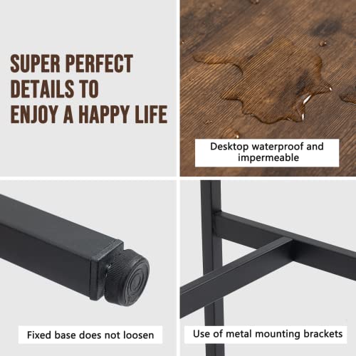 Rongbuk 40" Height Bar Table,Pub Table with Adjustable Feet Floor Protector, Narrow Rectangular Bar Table, Kitchen Counter Table, High Top Bar Table,Sofa Bar Table with Black Metal Legs,Rustic Brown