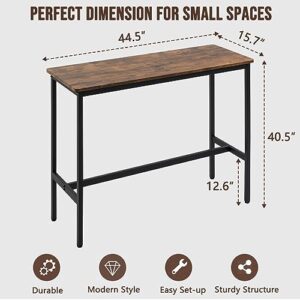 Rongbuk 40" Height Bar Table,Pub Table with Adjustable Feet Floor Protector, Narrow Rectangular Bar Table, Kitchen Counter Table, High Top Bar Table,Sofa Bar Table with Black Metal Legs,Rustic Brown