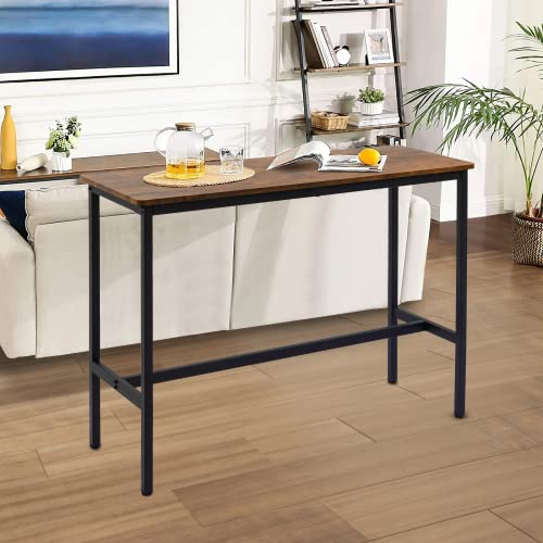 Rongbuk 40" Height Bar Table,Pub Table with Adjustable Feet Floor Protector, Narrow Rectangular Bar Table, Kitchen Counter Table, High Top Bar Table,Sofa Bar Table with Black Metal Legs,Rustic Brown