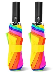 leagera rainbow umbrella for adults - automatic travel umbrellas for rain&sun, small, compact, light, folding and portable backpack umbrella (2 pack, 37" single canopy)