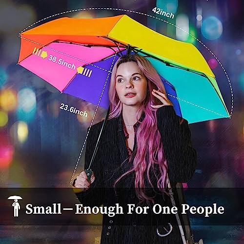 LEAGERA Rainbow Umbrella for Adults - Automatic Travel Umbrellas for Rain&Sun, Small, Compact, Light, Folding and Portable Backpack Umbrella (2 PACK, 37" Single Canopy)
