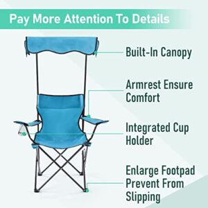 rotinyard Folding Camping Chair with Canopy Shade for Adults, Portable Beach Chairs with Umbrella Support 330 lbs, Heavy Duty Lawn Chair with Cup Holder for Outdoor Fishing Picnic Garden Sports Patio