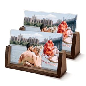 mcblancok 4x6 horizontal picture frame bulk- u shaped solid wood frame set of 2,clear acrylic photo frame,holds personalized pictures 6x4 inch for friends & couples wedding display