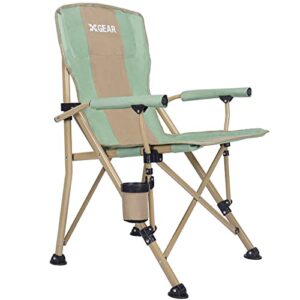 xgear camping chair with padded hard armrest, sturdy folding camp chair with cup holder, storage pockets carry bag included, support to 400 lbs (1-green)