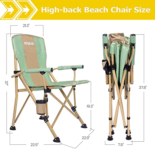 XGEAR Camping Chair with Padded Hard Armrest, Sturdy Folding Camp Chair with Cup Holder, Storage Pockets Carry Bag Included, Support to 400 lbs (1-Green)