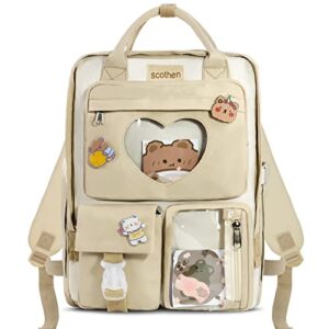 Backpack for Girls,Kawaii Backpack,Pin Display Backpack with Cute Pins,Kids School Bag,Heart Ita Backpack,Cute Aesthetic Bookbag for Teen Girls,Japanese Backpack for Elementary Middle School Girls