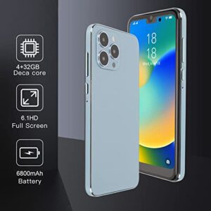 I14pro Cellphone, 6.1in 1440X3200 HD Screen, 4GB RAM 32GB ROM, 6800mAh Battery, with Face Recognition Function, 16MP Rear 8MP Front, Unlocked Smartphone for Android 11.0(USA)