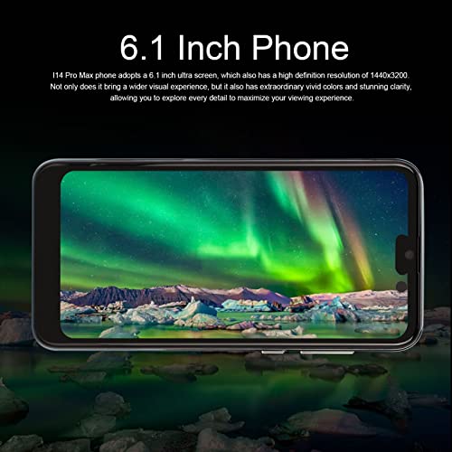 I14pro Cellphone, 6.1in 1440X3200 HD Screen, 4GB RAM 32GB ROM, 6800mAh Battery, with Face Recognition Function, 16MP Rear 8MP Front, Unlocked Smartphone for Android 11.0(USA)