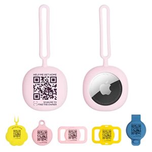 theluckytag upgraded qr code air tag holder - compatible with apple airtag,dog cat collar pet loop holder for airtags - silicone, ultra light slide & clip on case cover for air tag