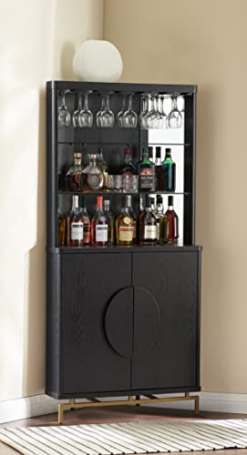 Home Source Black Bar Cabinet with Half Moon Handles and Metal Base