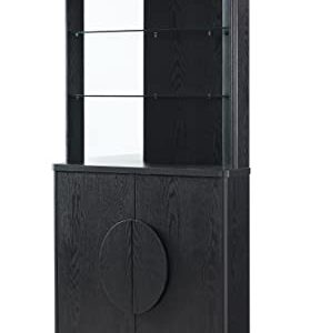 Home Source Black Bar Cabinet with Half Moon Handles and Metal Base