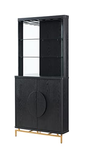 Home Source Black Bar Cabinet with Half Moon Handles and Metal Base