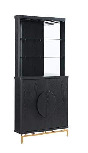 Home Source Black Bar Cabinet with Half Moon Handles and Metal Base