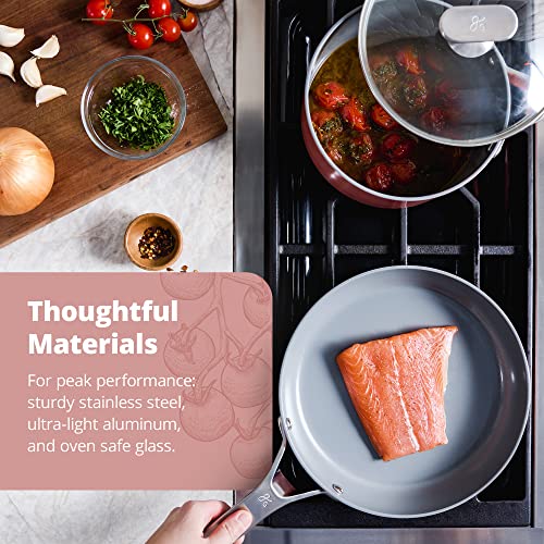 Greater Goods Party of Four Cook Kit - 10 Piece Nonstick Cookware Set for a Complete Kitchen | Non Toxic, Teflon Free Pots and Pans Work on All Cooking Surfaces, Even Induction (Coral Pink)