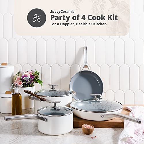Greater Goods Party of Four Cook Kit - 10 Piece Nonstick Cookware Set for a Complete Kitchen | Non Toxic, Teflon Free Pots and Pans Work on All Cooking Surfaces, Even Induction (Birch White)