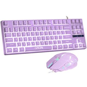 gaming keyboard and mouse purple keyboard with white backlit,choncnhow 87keys led keyboard and mic 3600dpi wired 19-keys no conflict for windows/mac/games（purplei，lluminated key）