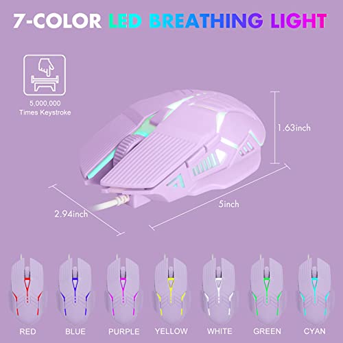 Gaming Keyboard and Mouse Purple Keyboard with White Backlit,CHONCNHOW 87keys LED Keyboard and Mic 3600DPI Wired 19-Keys No Conflict for Windows/Mac/Games（PurpleI，lluminated Key）