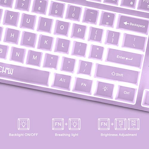 Gaming Keyboard and Mouse Purple Keyboard with White Backlit,CHONCNHOW 87keys LED Keyboard and Mic 3600DPI Wired 19-Keys No Conflict for Windows/Mac/Games（PurpleI，lluminated Key）