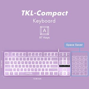 Gaming Keyboard and Mouse Purple Keyboard with White Backlit,CHONCNHOW 87keys LED Keyboard and Mic 3600DPI Wired 19-Keys No Conflict for Windows/Mac/Games（PurpleI，lluminated Key）