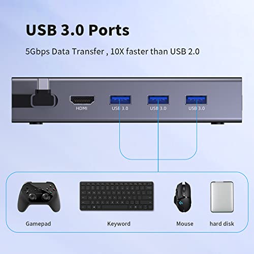 Nycaco Docking Station for Steam Deck & Asus Rog Ally, 6 in 1 Steam Deck Dock with HDMI 2.0 4K@60Hz, Gigabit Ethernet, 3 USB 3.0 and 100W USB C Charging Port for Steam Deck, Aluminum Alloy.