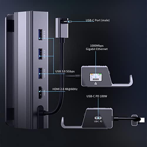 Nycaco Docking Station for Steam Deck & Asus Rog Ally, 6 in 1 Steam Deck Dock with HDMI 2.0 4K@60Hz, Gigabit Ethernet, 3 USB 3.0 and 100W USB C Charging Port for Steam Deck, Aluminum Alloy.