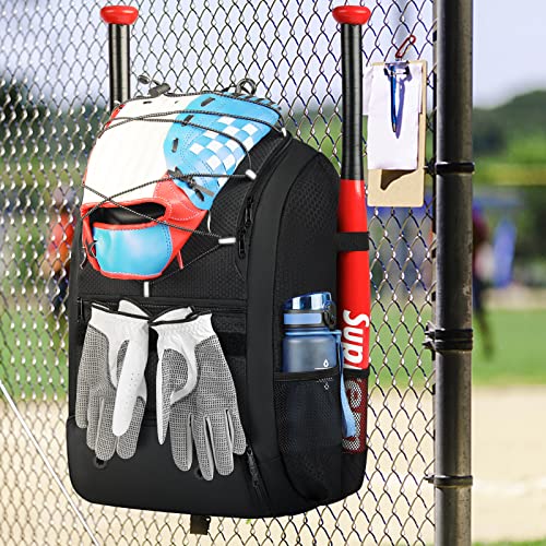 Baseball Bag Baseball Backpack with Shoe Compartment Lightweight Softball Bat Bag with Fence Hook Softball Backpacks for Girls Boys and Adult, T-Ball & Softball Equipment & Gear,Batting Glove, Helmet