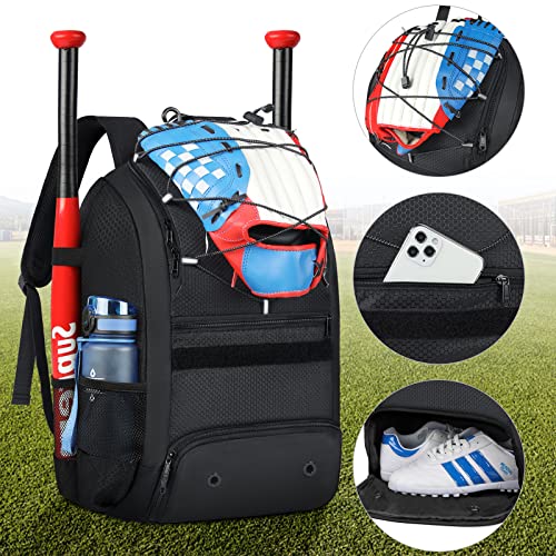 Baseball Bag Baseball Backpack with Shoe Compartment Lightweight Softball Bat Bag with Fence Hook Softball Backpacks for Girls Boys and Adult, T-Ball & Softball Equipment & Gear,Batting Glove, Helmet