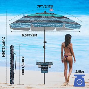 BondFree Beach Umbrellas for Sand Heavy Duty Wind, Portable Sun Shade Umbrella,7FT/8.5FT Sun Umbrella Beach, UPF 50+ PU Coating Beach Umbrella with Carry Bag