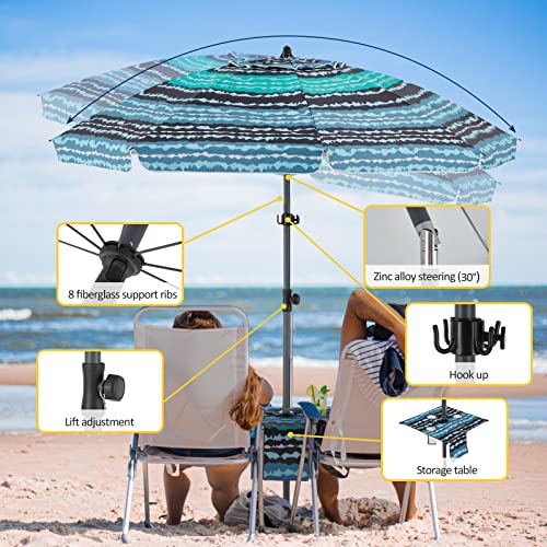 BondFree Beach Umbrellas for Sand Heavy Duty Wind, Portable Sun Shade Umbrella,7FT/8.5FT Sun Umbrella Beach, UPF 50+ PU Coating Beach Umbrella with Carry Bag