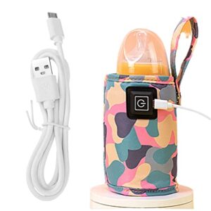 USB Milk Warmer Bag - 2023 New Fast Bottle Warmer for Travel, Portable Car Bottle Warmer for Travel, on The Go Bottle Warmer with USB Cables, Gentle Warmth Maintain Perfect Temperature (Pink)