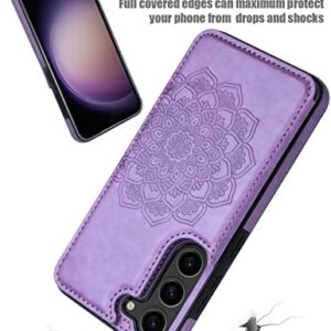 MMHUO for Samsung Galaxy S23 Case with Card Holder,Flower Magnetic Back Flip Case for Samsung Galaxy S23 Wallet Case for Women,Protective Case Phone Case for Samsung Galaxy S23 5G (2023),Purple