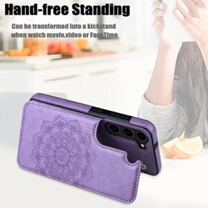 MMHUO for Samsung Galaxy S23 Case with Card Holder,Flower Magnetic Back Flip Case for Samsung Galaxy S23 Wallet Case for Women,Protective Case Phone Case for Samsung Galaxy S23 5G (2023),Purple