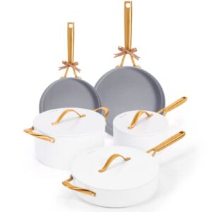 ceramic pots and pans set - nonstick non toxic cookware set, pfoa free, induction cookware with dutch oven, frying pan, saucepan, sauté pan, luxe gold pots and pans for cooking set gifts