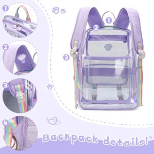 Maod Clear Backpack for Girls Cute Transparent See ThroughHeavy Duty Kid School Book Bags with Reinforced Padded Straps and Complimentary Gift (Purple, Small)