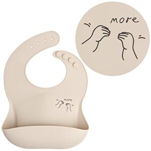 aplainr baby sign language bib | silicone bibs for babies & toddlers | adjustable fit waterproof bibs (more sign - cream)