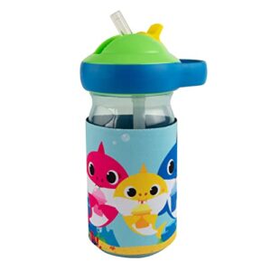 the first years baby shark chill & sip kids insulated water bottle — baby shark water bottles with straw and insulated cool wrap — 12 oz — 24 months and up