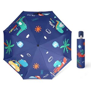hannstar kids folding travel umbrella, strong and portable - wind resistant, anti-uv compact durable cute umbrella, auto open/close, lightweight backpack cartoon umbrella for girls & boys (dinosaur)