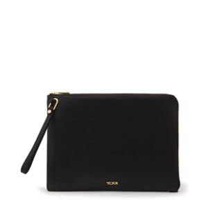 tumi voyageur easton tech clutch - tech clutch for women - women's clutch purse for everyday - black leather & gold hardware