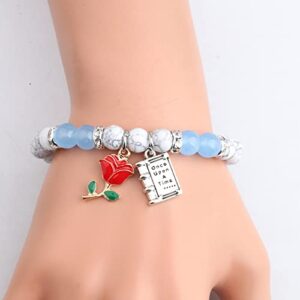 MYOSPARK Beauty And The Bracelet Belle Rose Inspired Gift Rose Flower Bracelet Princess Bracelet Movie Fans Gift (Beauty Rose bead BR)