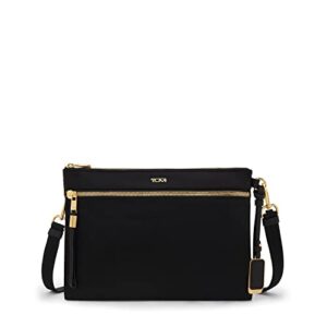tumi voyageur patna sling - crossbody purse for holding essentials - women's sling for everyday - black & gold hardware